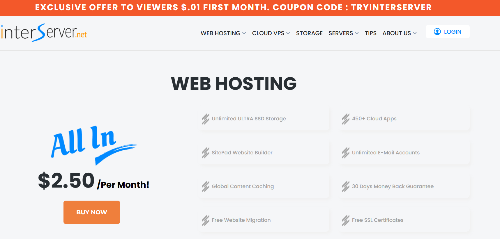 InterServer SSD VPS and Shared Hosting at $0.01 First Month
